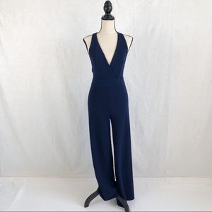 Navy Deep V Haltered Jumpsuit